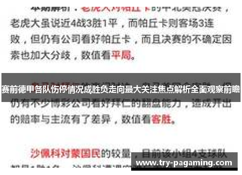 赛前德甲各队伤停情况成胜负走向最大关注焦点解析全面观察前瞻